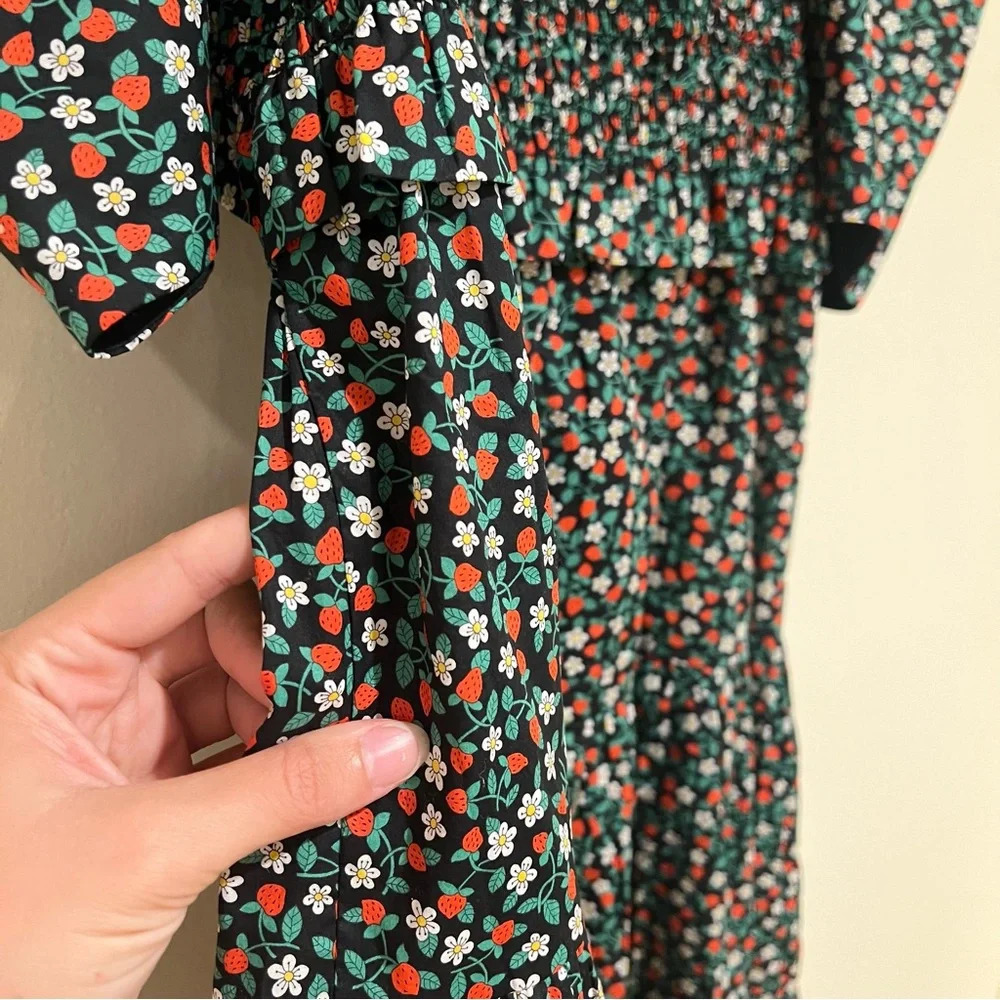 Sea New York Liberty Black Strawberry Print Tie Back Puff Sleeve Mini Dress L - Picture 5 of 9